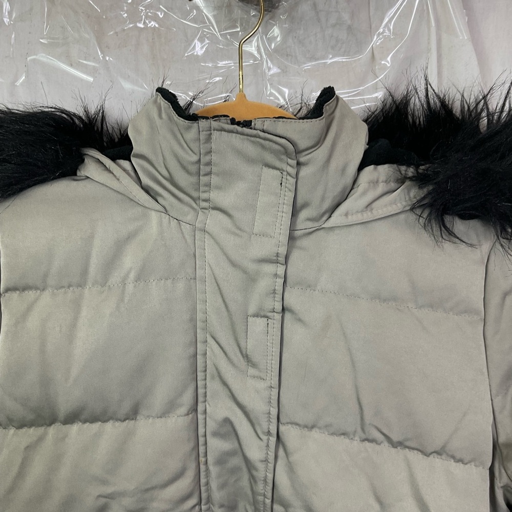 Hollister Gray Black Faux Fur Trim Hooded Ultimate Puffer Bomber Jacket Size S - Picture 11 of 15